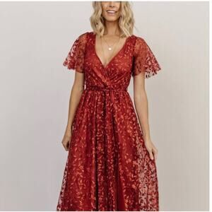 Baltic Born Red Floral Lace Overlay Maxi Dress